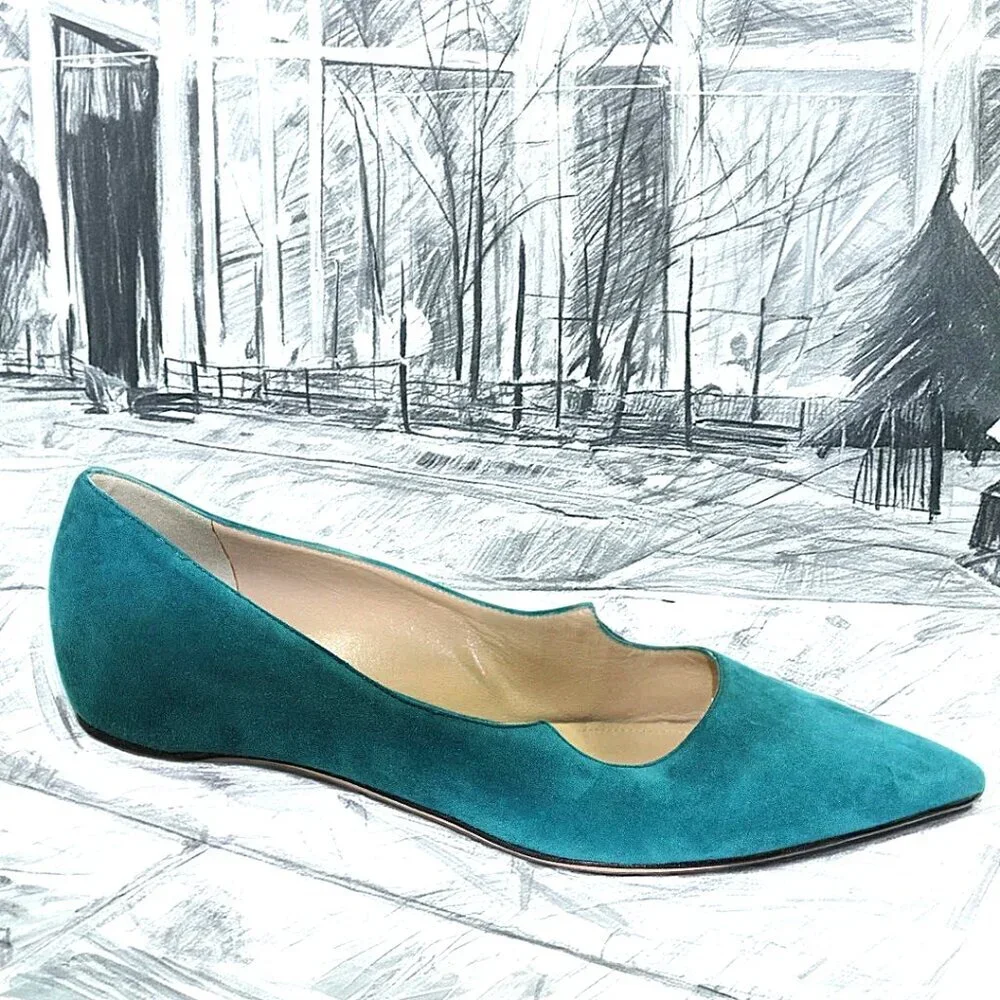 Paul Andrew Zoya Signature Wing Turquoise Blue Suede Flat, Size 36.5 (US 6.5)
